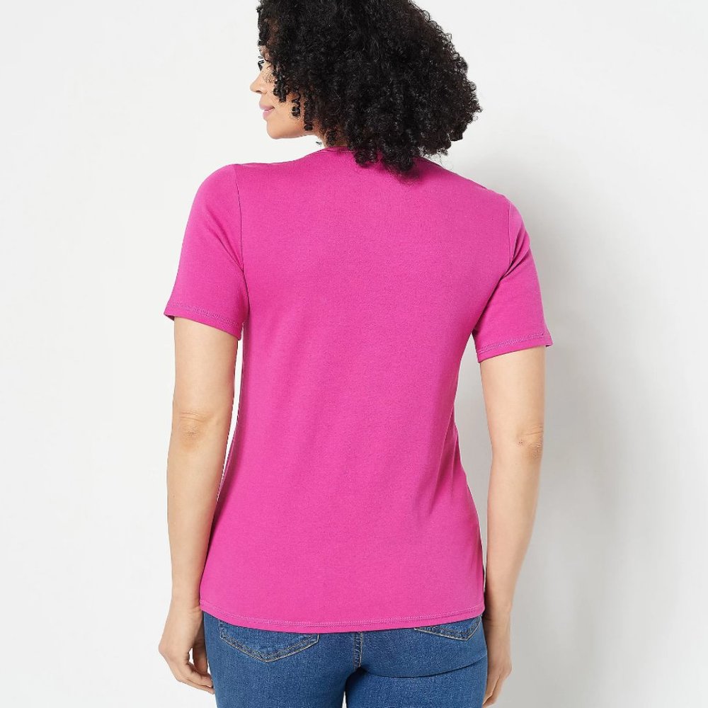 Denim & Co Essentials Interlock Split V-Neck Shor… - image 2